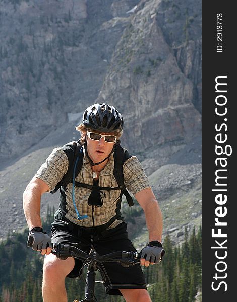 A mountain biker in the mountains