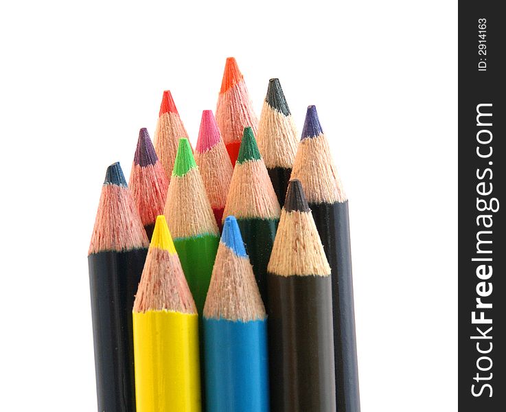 Group of colorful pencils isolated against a white background. Group of colorful pencils isolated against a white background