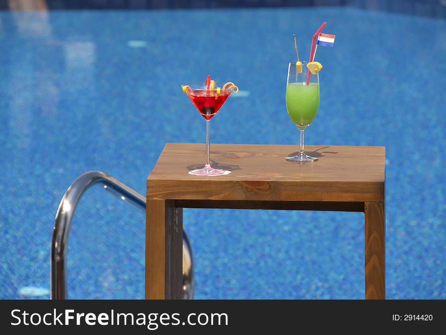 Swimming pool and cocktail at the hotel exterior