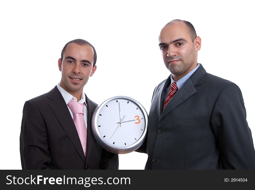 Two Business Men With Clock