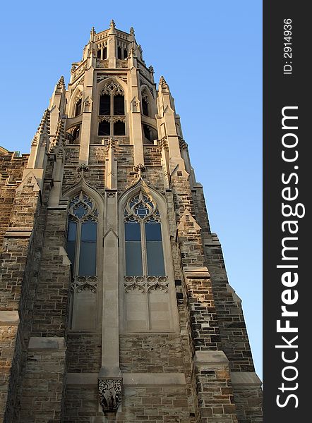 The ornate bell tower of a church. The ornate bell tower of a church.