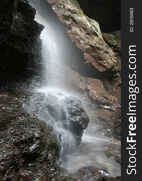 Closeup of a small waterfall using a slow shutter speed.