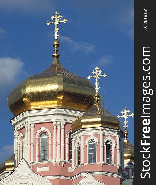 Christian church on the background of a blue sky. Christian church on the background of a blue sky