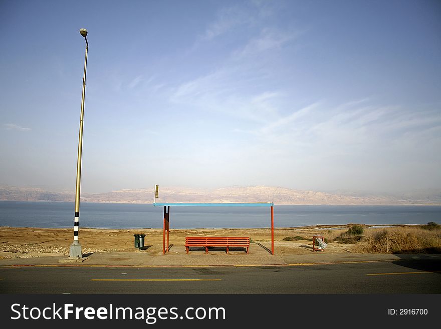 Bus stop in the dead sea region
