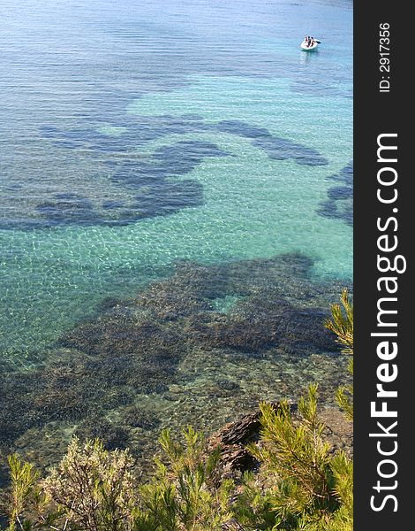 Beautiful clear water off island of port cros, france