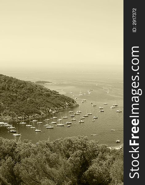 Beautiful clear water and yachts off island of port cros, france