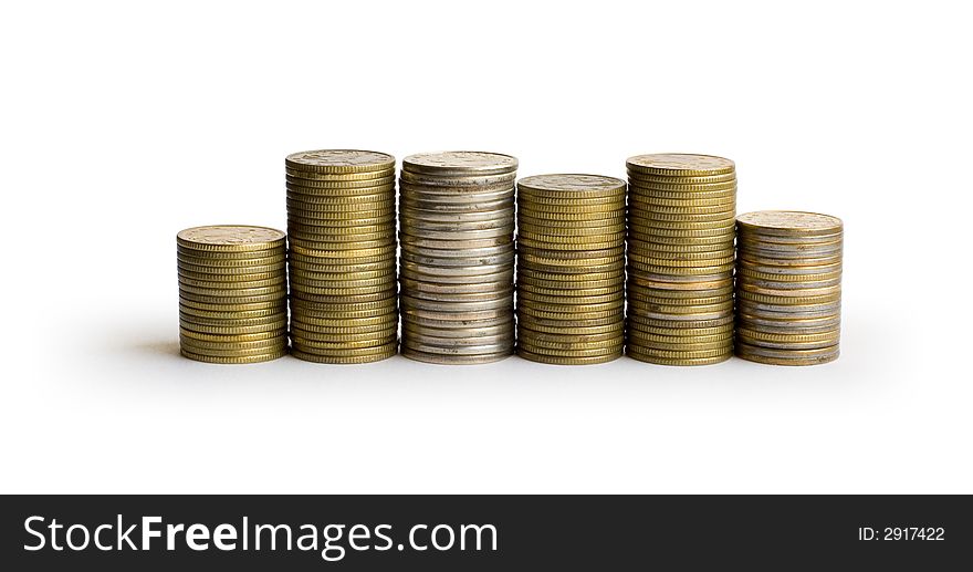 Coins on the white background
