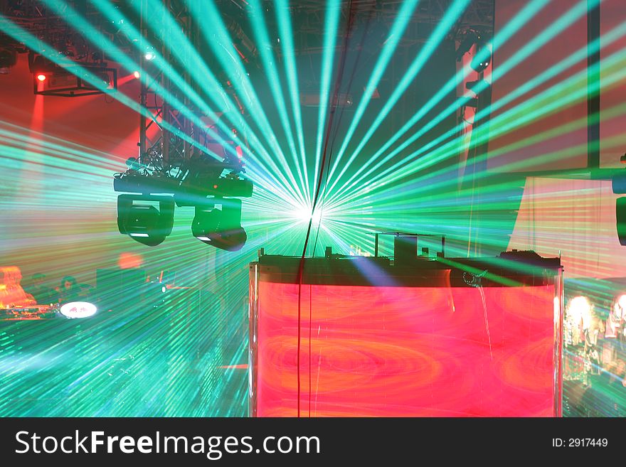 Bright laser show at event. Bright laser show at event
