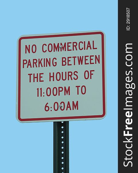 No commercial Parking Sign against blue sky. No commercial Parking Sign against blue sky