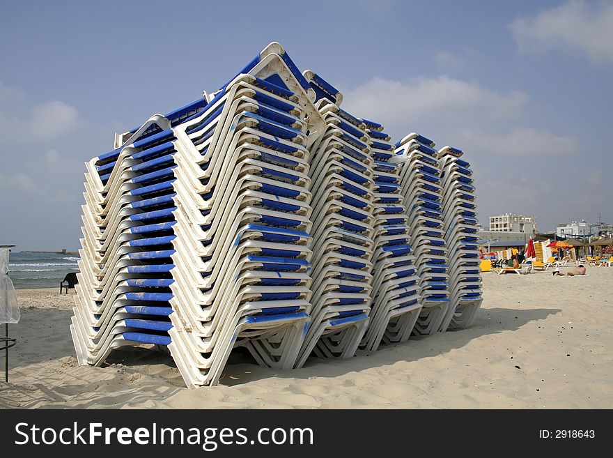 Plied up deckchair in tel aviv israel