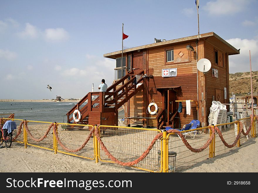 Lifeguard watch hut coast tel aviv israel