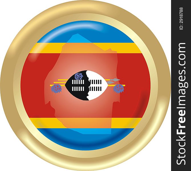 Art illustration: round gold medal with map and flag of Swaziland