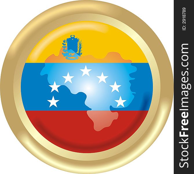 Art illustration: round gold medal with map and flag of venezuela