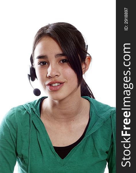 A friendly secretary/telephone operator at a call-center