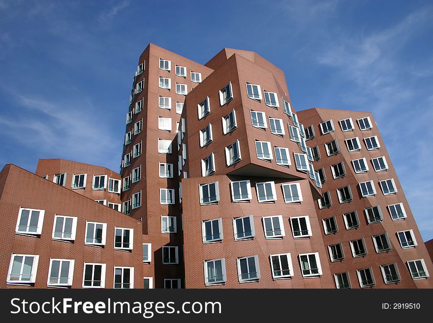 Modern architecture at the Media Harbor in DÃ¼sseldorf . Modern architecture at the Media Harbor in DÃ¼sseldorf