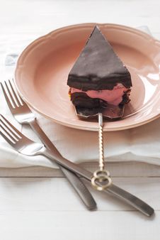 Piece Of Chocolate Cake With Pink Yogurt Cream Royalty Free Stock Images Piece Of Chocolate Cake With Pink Yogurt Cream Royalty Free Stock Images