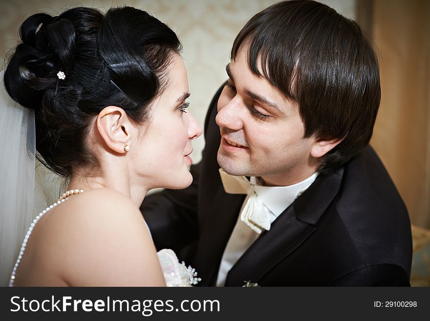 Happy bride and groom on wedding day