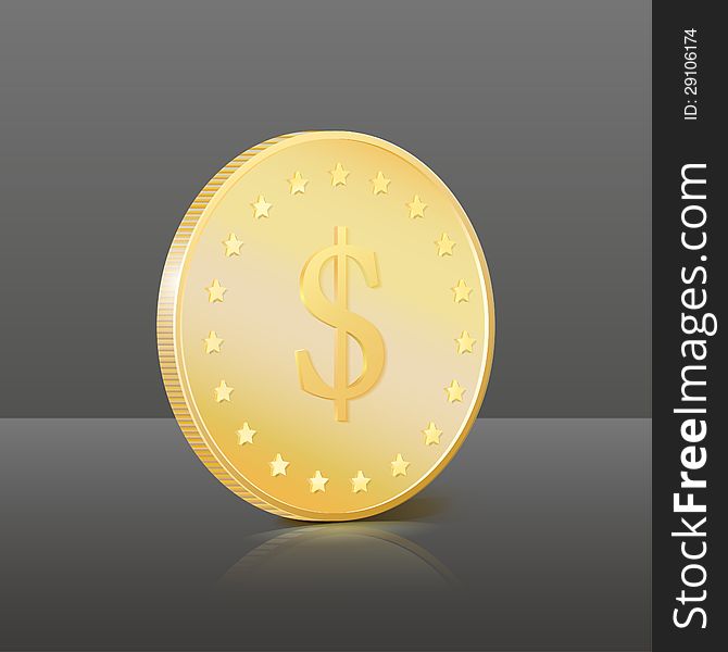 Gold Coin With Dollar Sign. Vector Illustration