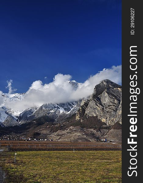 Swiss Canton Wallis. Alpine landscape and vineyard. Swiss Canton Wallis. Alpine landscape and vineyard