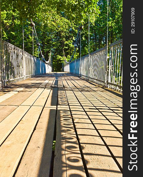 Wire bridge in park near Moscow, Russia