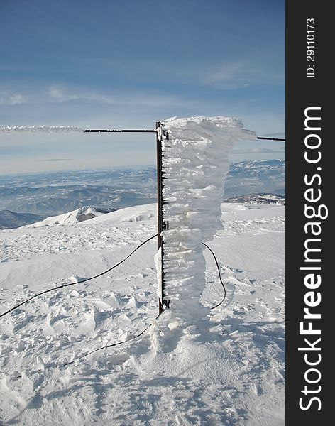 Iron pillar covered by outlandish icicle texture. Iron pillar covered by outlandish icicle texture