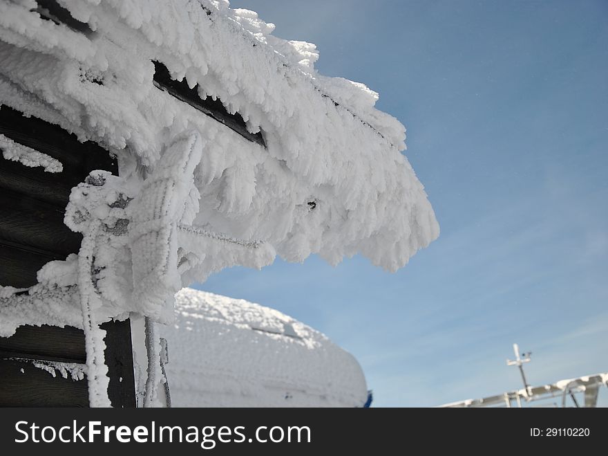 Detail of roof with icicles