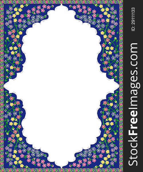 Blue frame with branches full of colorful flowers, repeatable patterns. Blue frame with branches full of colorful flowers, repeatable patterns.