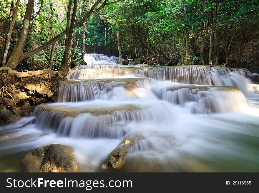 Deep forest Waterfall in Kanchanaburi, Thailand