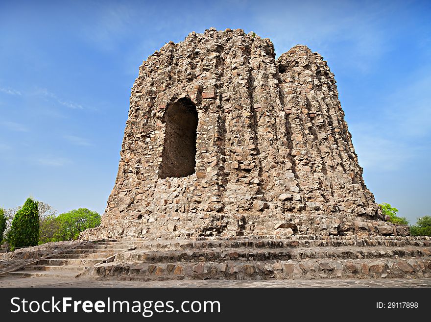 The uncompleted Alai Minar was conceived to be double the height of the Qutab Minar (the UNESCO world heritage site) in Delhi, India