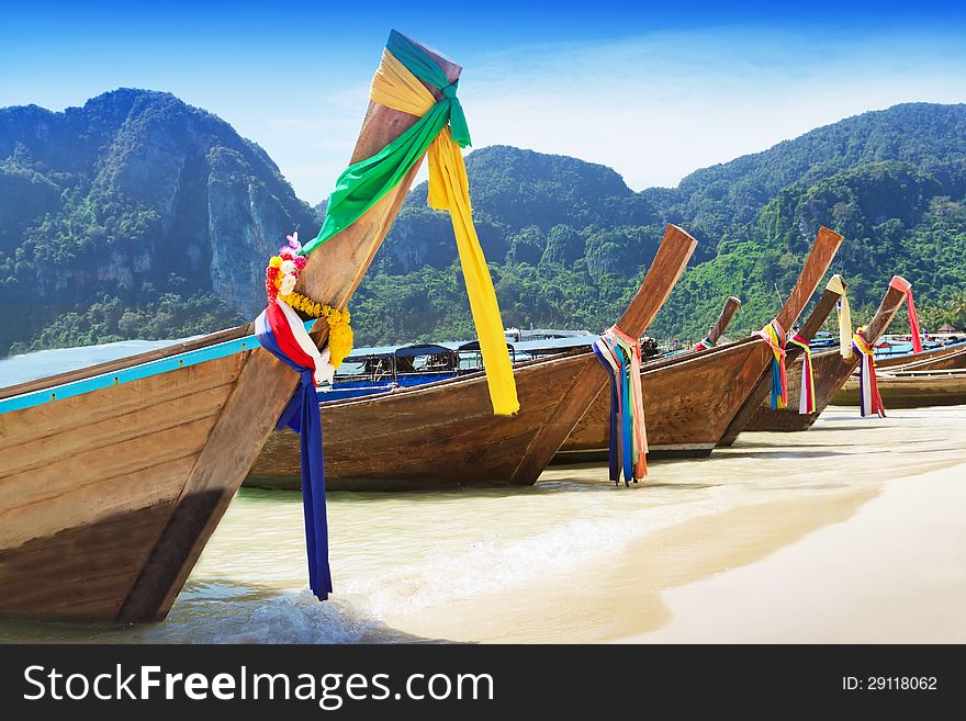 Long tail boats at the beach, Thailand