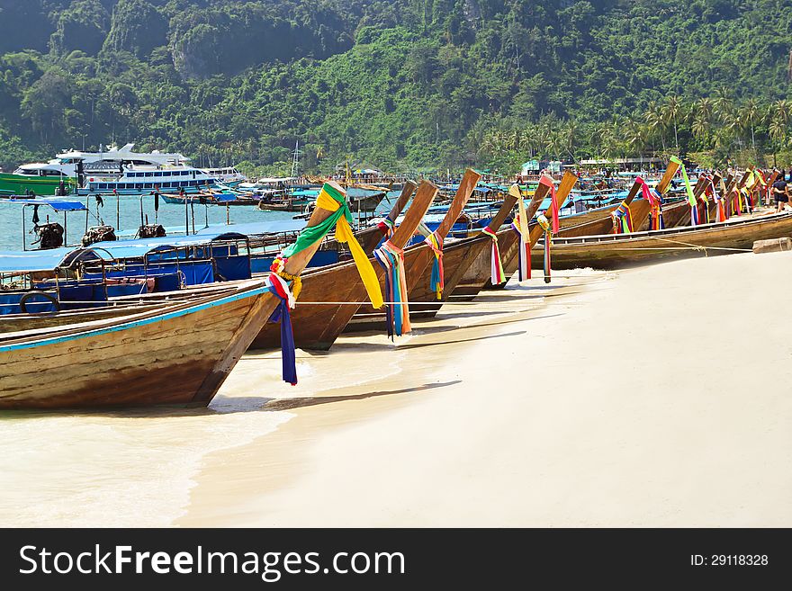 Long tail boats at the beach, Thailand