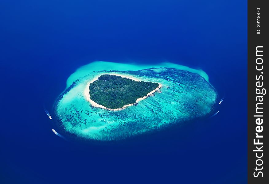 Beauty tropical island, view from airplane