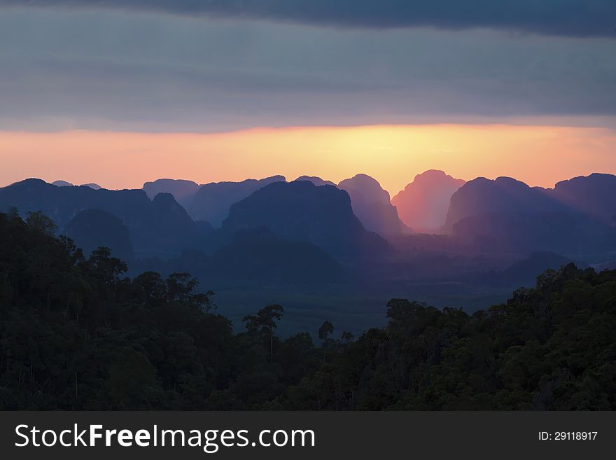 Sunset view of the beauty mountains