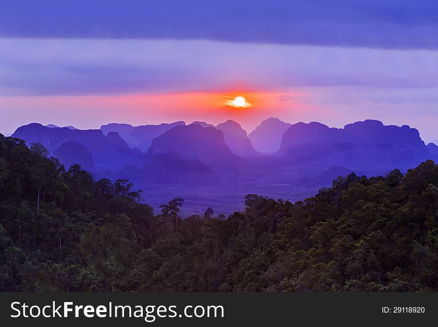 Sunset view of the beauty mountains