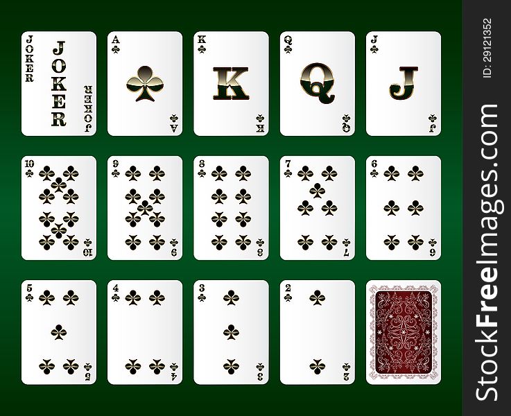Playing cards vector. All the Clubs