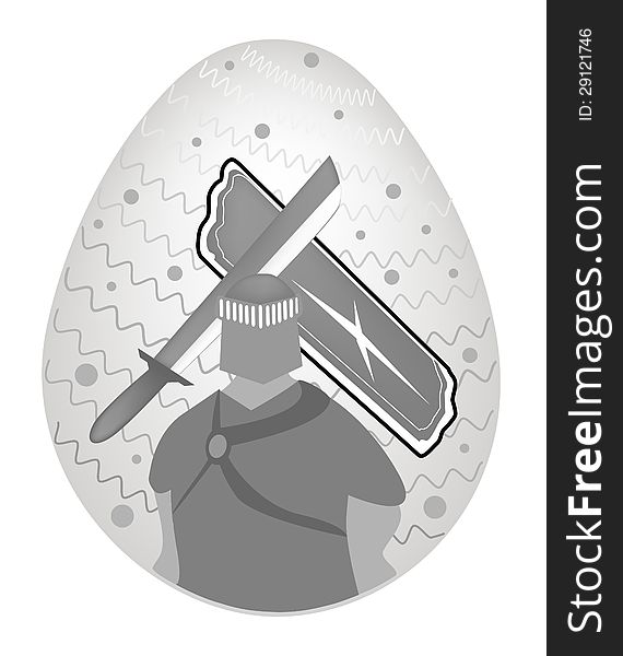 A Medieval Knight with Sword and Shield Painted on Traditionally Easter Egg Background. A Medieval Knight with Sword and Shield Painted on Traditionally Easter Egg Background