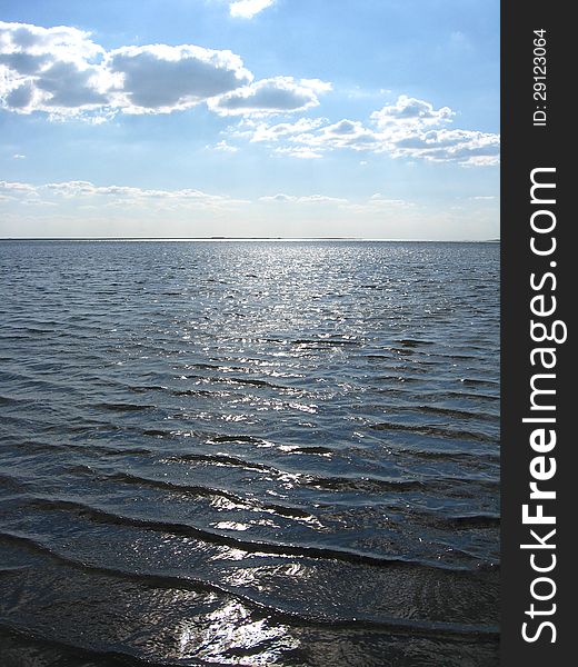 Panorama of the everning sea with clouds