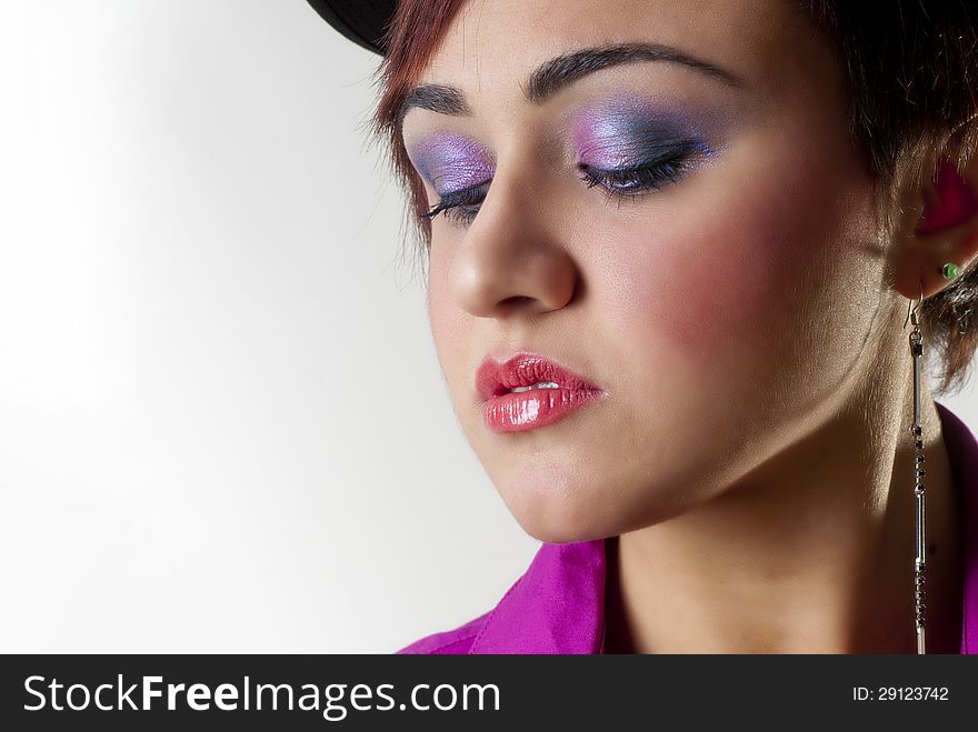 Beauty make up portrait isolated on white background