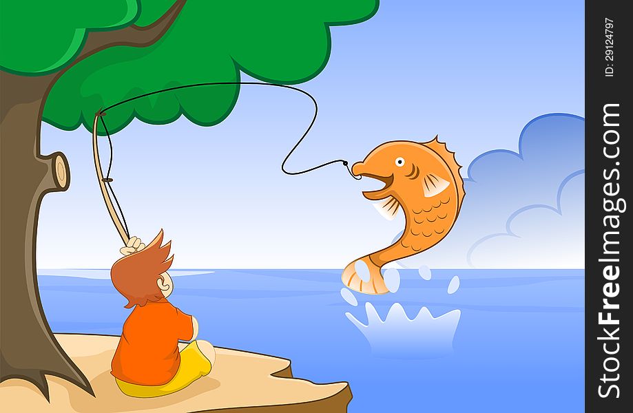 Illustration of getting a big fish. Illustration of getting a big fish
