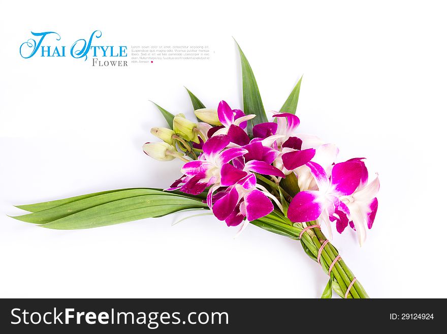 Thai style bouquet on white background with sample text