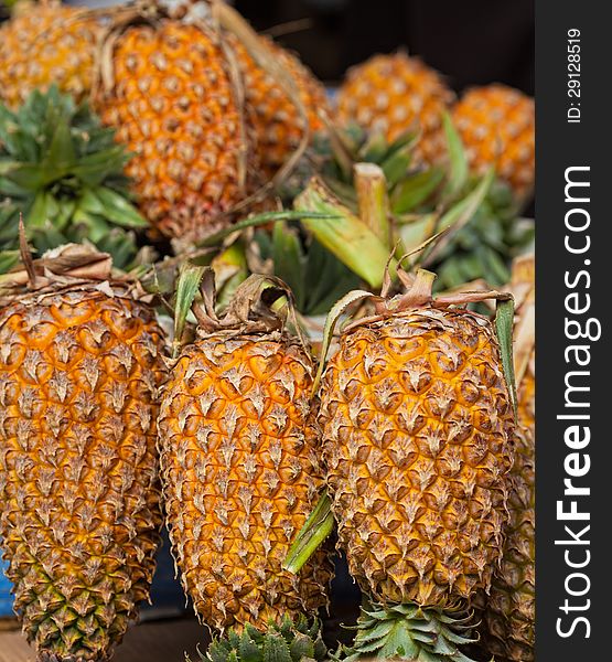 Fresh pineapples at fruit market. Fresh pineapples at fruit market