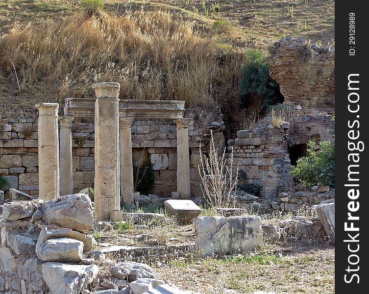 View of the ruins of a home in ancient Ephesus in modern day Turkey. View of the ruins of a home in ancient Ephesus in modern day Turkey.