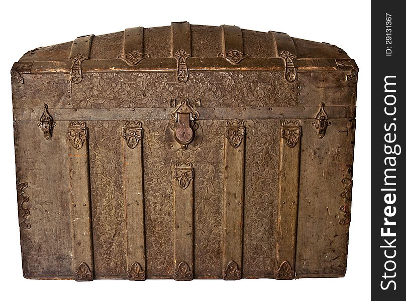 Antique trunk with grape leaf pattern.