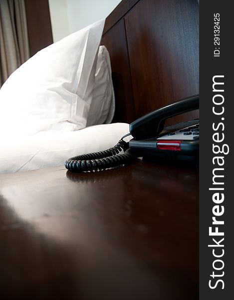 Bedroom with telephone in front