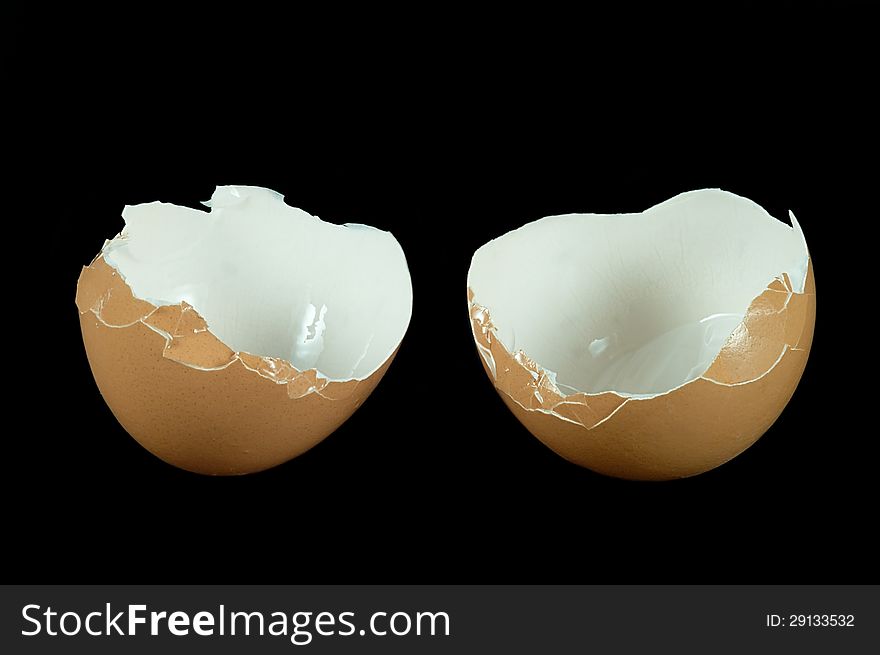 Shell of an egg on a black background. Shell of an egg on a black background