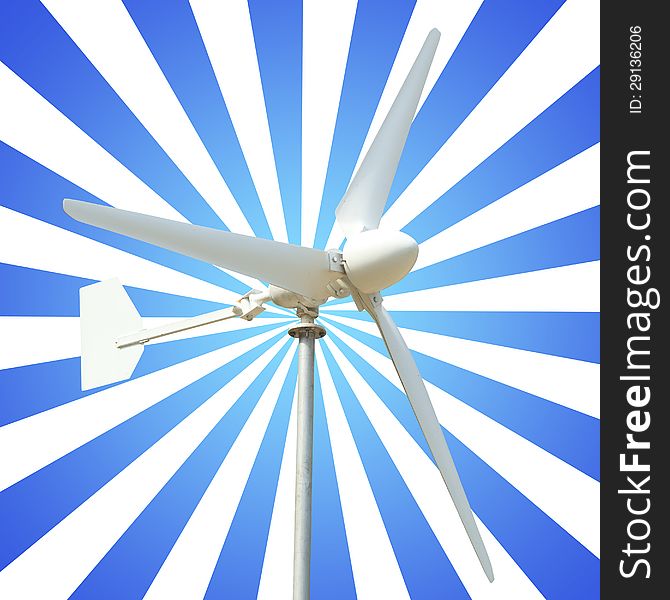 Wind Turbine with Blue and White Rays Background