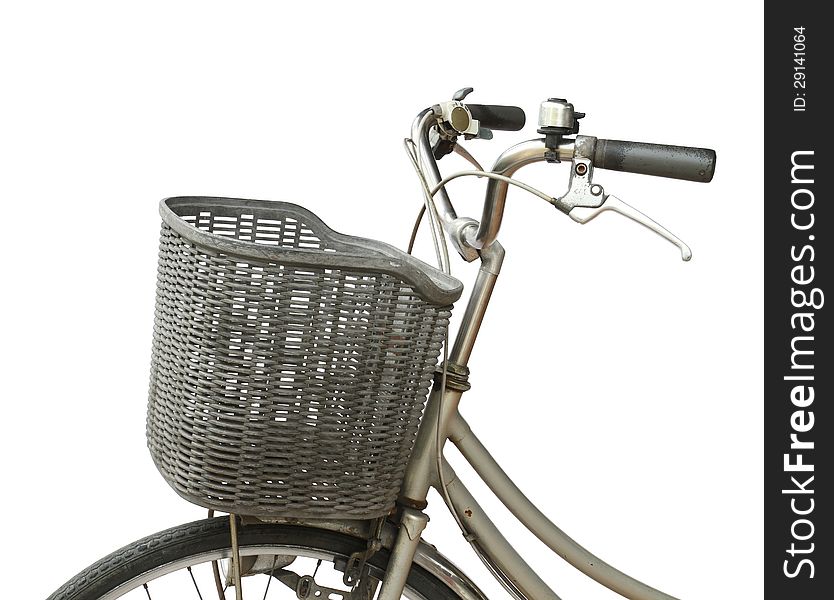 Basket on bicycle isolated on white background