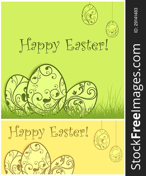 Easter background, pattern eggs, grass & text, vector illustration. Easter background, pattern eggs, grass & text, vector illustration