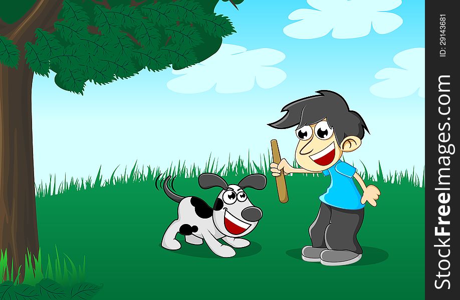 Illustration of playing with pets