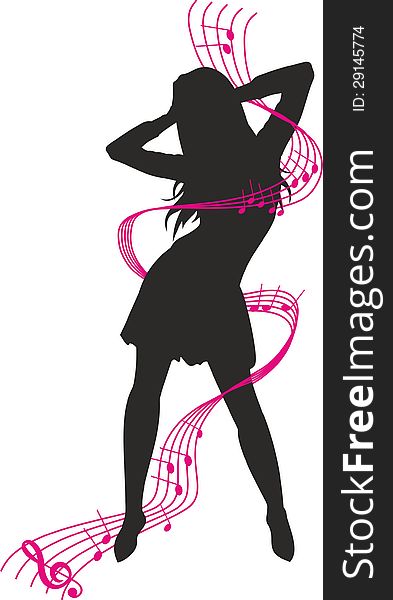 A silhouette of a dancing girl on a white background. A silhouette of a dancing girl on a white background